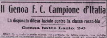 Notka w gazecie po przegranym finale Lazio z Genoą 1893
