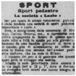 Pierwsza notka w gazecie o Lazio